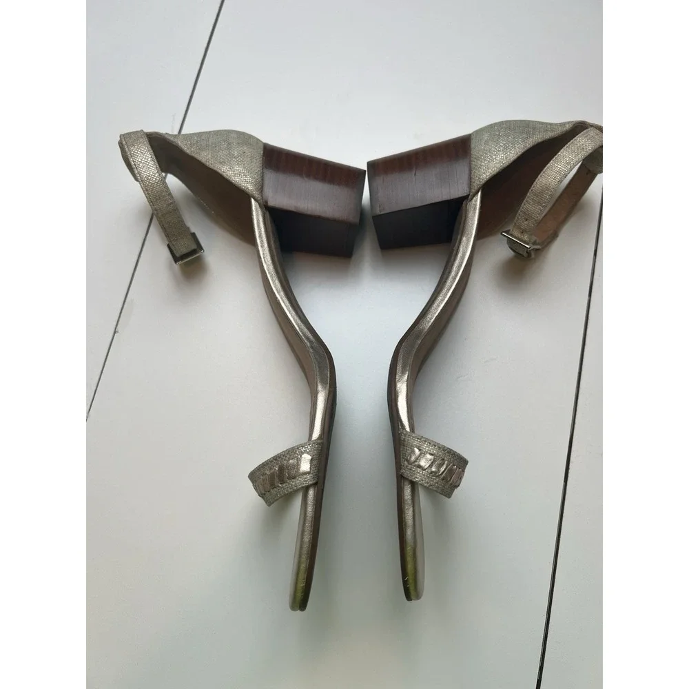Jack Rogers Lillian Ankle Strap Gold Textile  Heels Women's Size 11